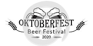 Oktoberfest banner design. Beer fest in October logo with two beer mugs. German festival poster, sign, flyer, invitation card